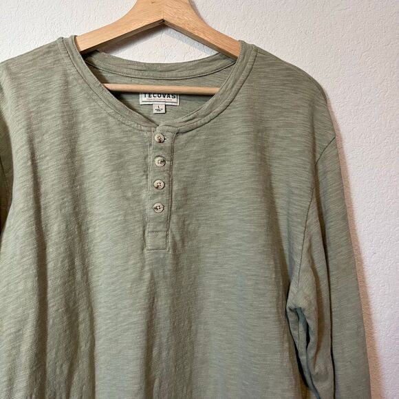 Tecovas Sage Brush Green Long Sleeve Cotton Slub Henley Shirt Men's Size Large - Picture 3 of 7